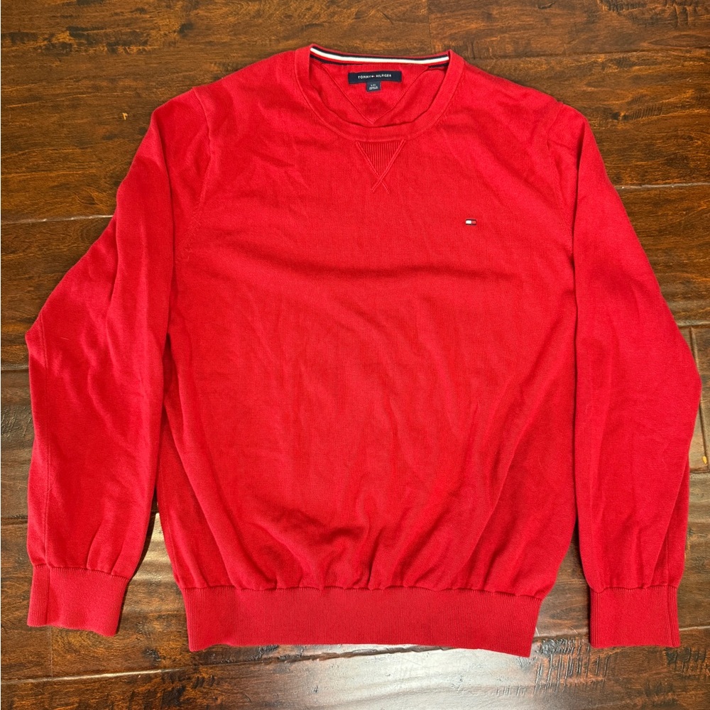 Tommy Hilfiger Crewneck Sweater, Red, Large, Like New Cotton Pullover
